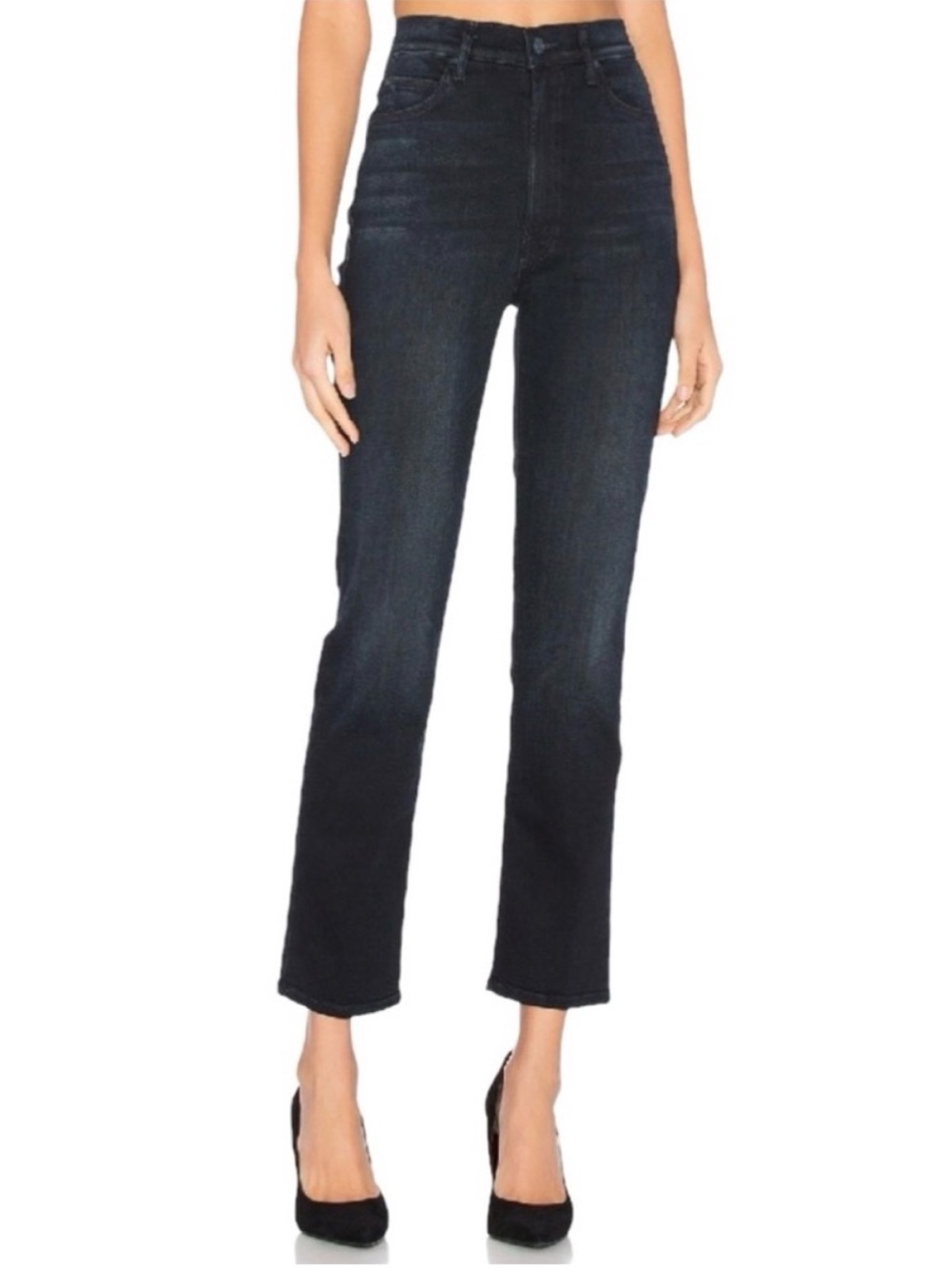MOTHER Jeans Swooner Rascal Ankle High-Rise Straight Leg Crop Dark Blue Size 30